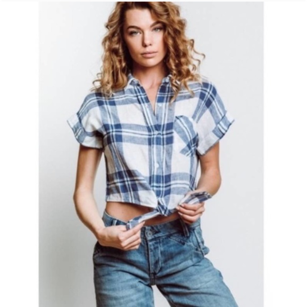 RAILS • Amelie Blue Plaid Tie Front Shirt Sz S